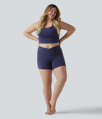 Grande taille SoftlyZero™ Cycliste de yoga taille haute croisée 12,5 cm avec dentelle contrastée, poche et protection UPF 50+