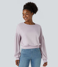 Sweat-shirt décontracté ample à col rond, épaules tombantes et manches évasées plissées