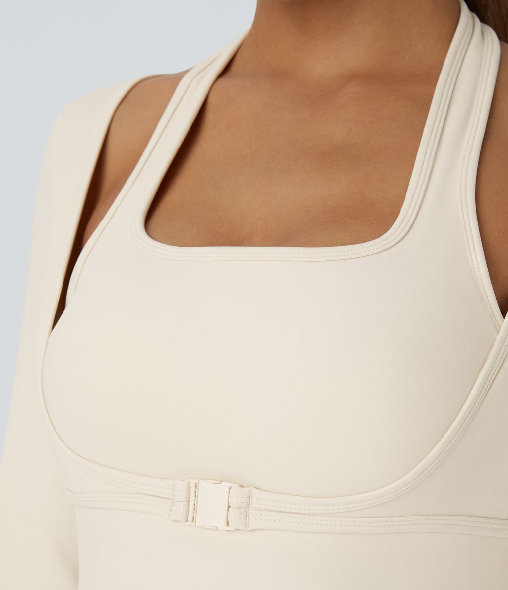 Softlyzero™ Plush Top Sport Yoga Manches Longues Trou pour le Pouce Dos Nu Col Halter