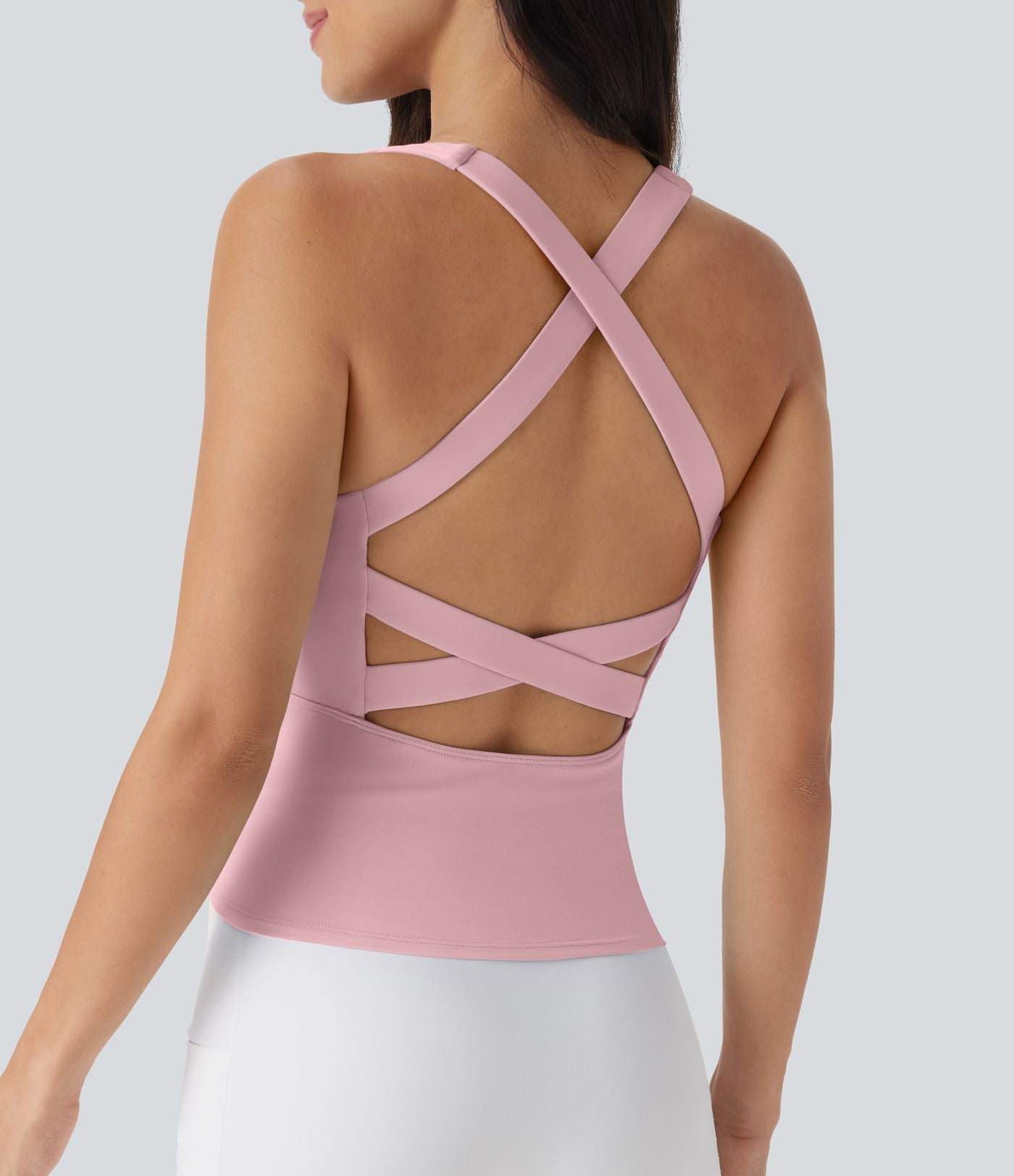 Débardeur de course crop top dos nu col carré bretelles croisées Softlyzero™ Airy Cool Touch - longueur rallongée - UPF50+