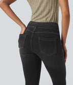 Leggings capri Halara Flex™ en jean extensible tricoté à taille haute et poches