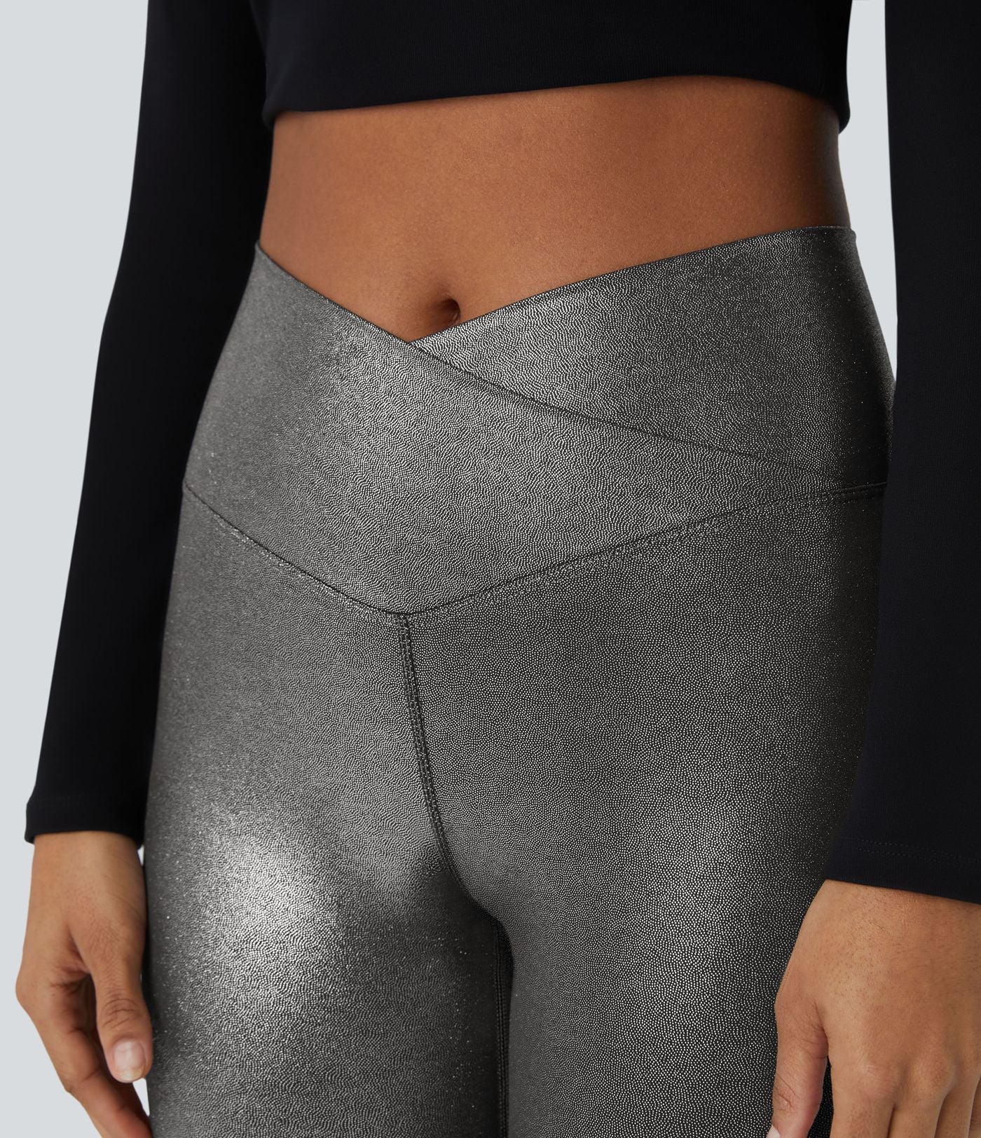 Legging de yoga SoftlyZero™ en simili stretch avec taille croisée, imprimé métallisé et poche arrière