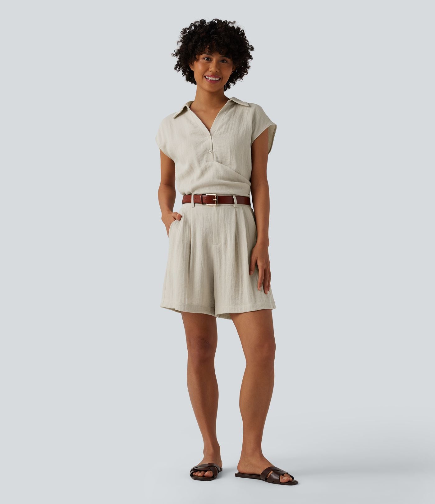 Chemise décontractée manches courtes froncée