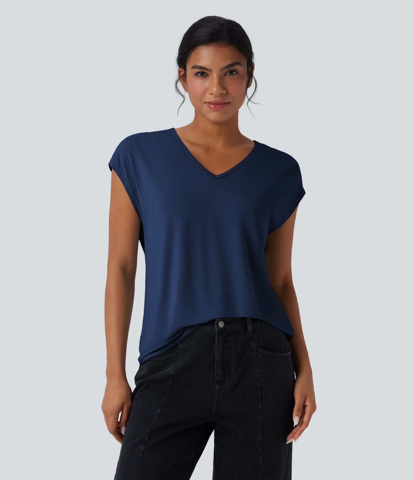 T-shirt casual col V manches courtes