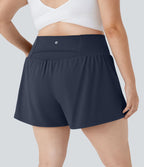 Short Yoga 10cm Plus Longue Taille Ultra Haute 2 en 1 Poche Arrière Poche Cachée Latérale Grande Taille