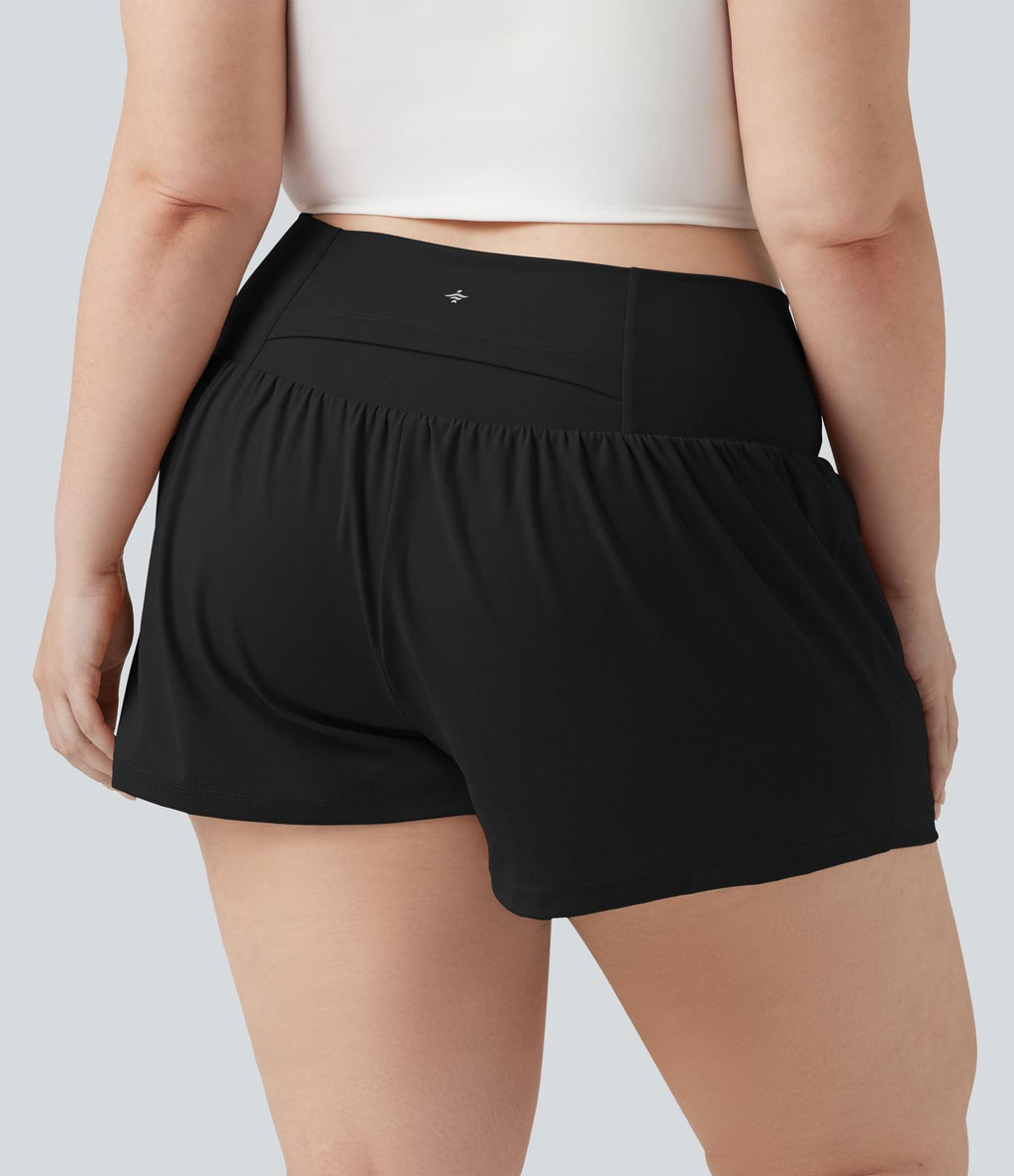 Short de yoga 2-en-1 grande taille à taille haute croisée en SoftlyZero™ Airy à effet frais InstantCool 7,5 cm avec poches