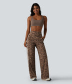 Halara UltraSculpt™ Pantalon de yoga droit taille haute imprimé léopard ventre plat avec bandes latérales et poches
