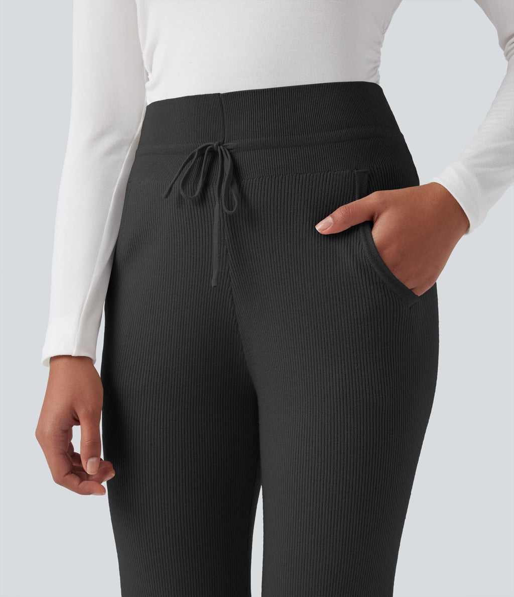 Pantalon de détente maille taille mi-haute avec cordon de serrage et poches