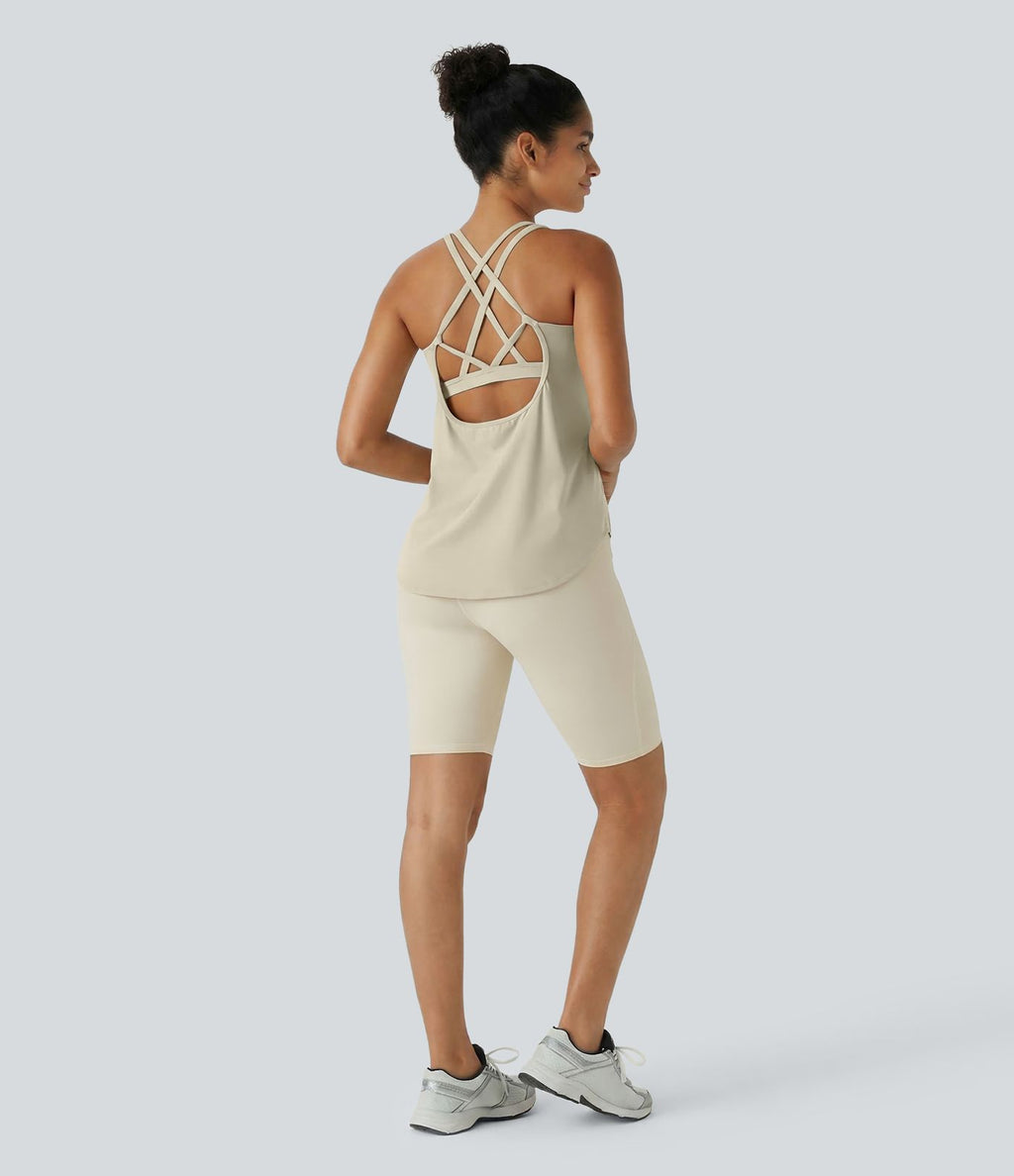 Halara UltraSculpt™ Débardeur De Course à Col en U Dos Nu Ourlet Incurvé Croisé