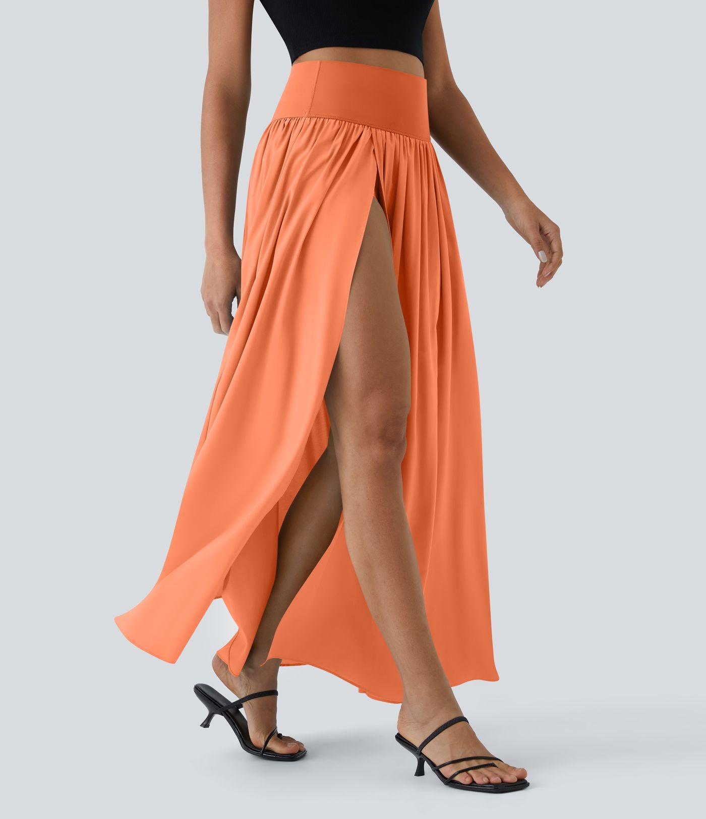 Breezeful™ Jupe Taille Haute Casual Maxi Séchage Rapide Fluide Fente Plissée 2 en 1