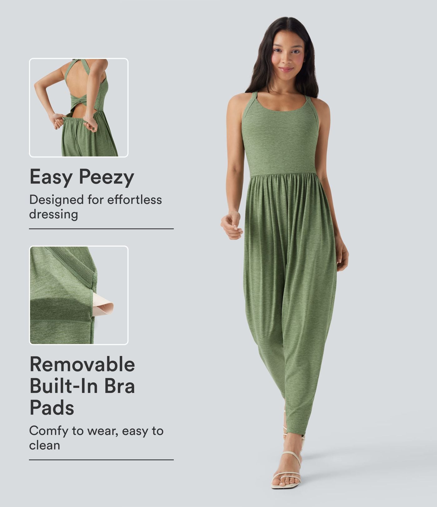 Combinaison sarouel décontractée dos nu torsadé avec brassière intégrée et poches - Édition Easy Peasy