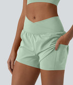 Short de yoga 2-en-1 SoftlyZero™ Airy croisé taille haute 7,5 cm effet frais InstantCool avec poches