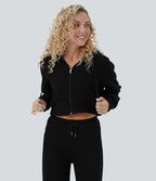 Sweatshirt en Coton Casual à Manches Longues avec Cordon de Serrage et Zipper Style Waffle