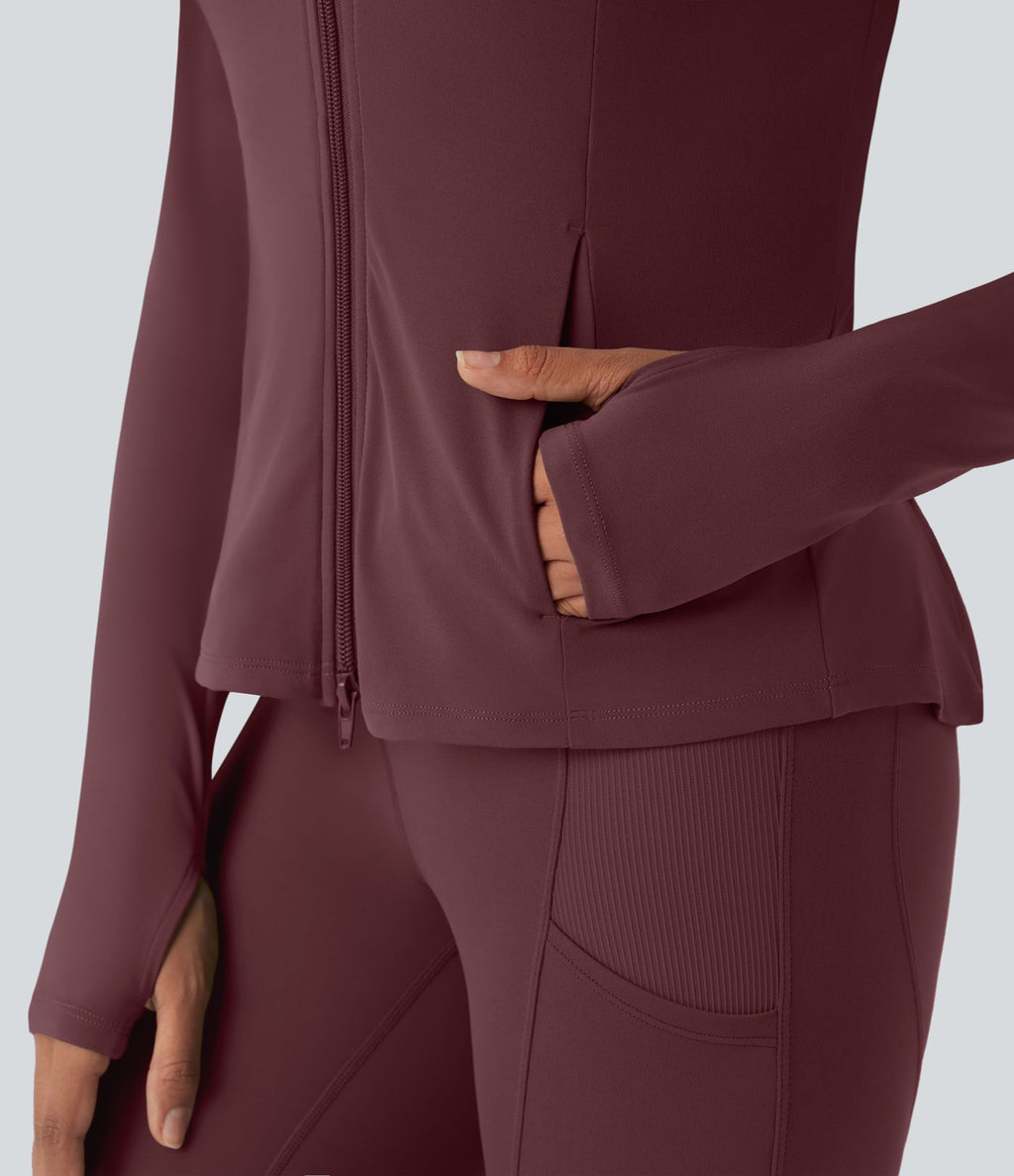 Veste SoftlyZero™ à capuche manches longues avec trous pouces détails plissés et poches-UPF50+