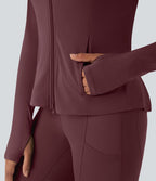 Veste SoftlyZero™ à capuche manches longues avec trous pouces détails plissés et poches-UPF50+