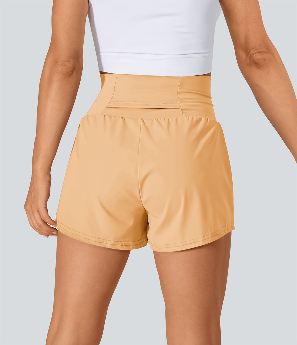 Short 7,5cm Yoga 2 en 1 Super Taille Haute Poches Arrière Poches Cachées Latérales
