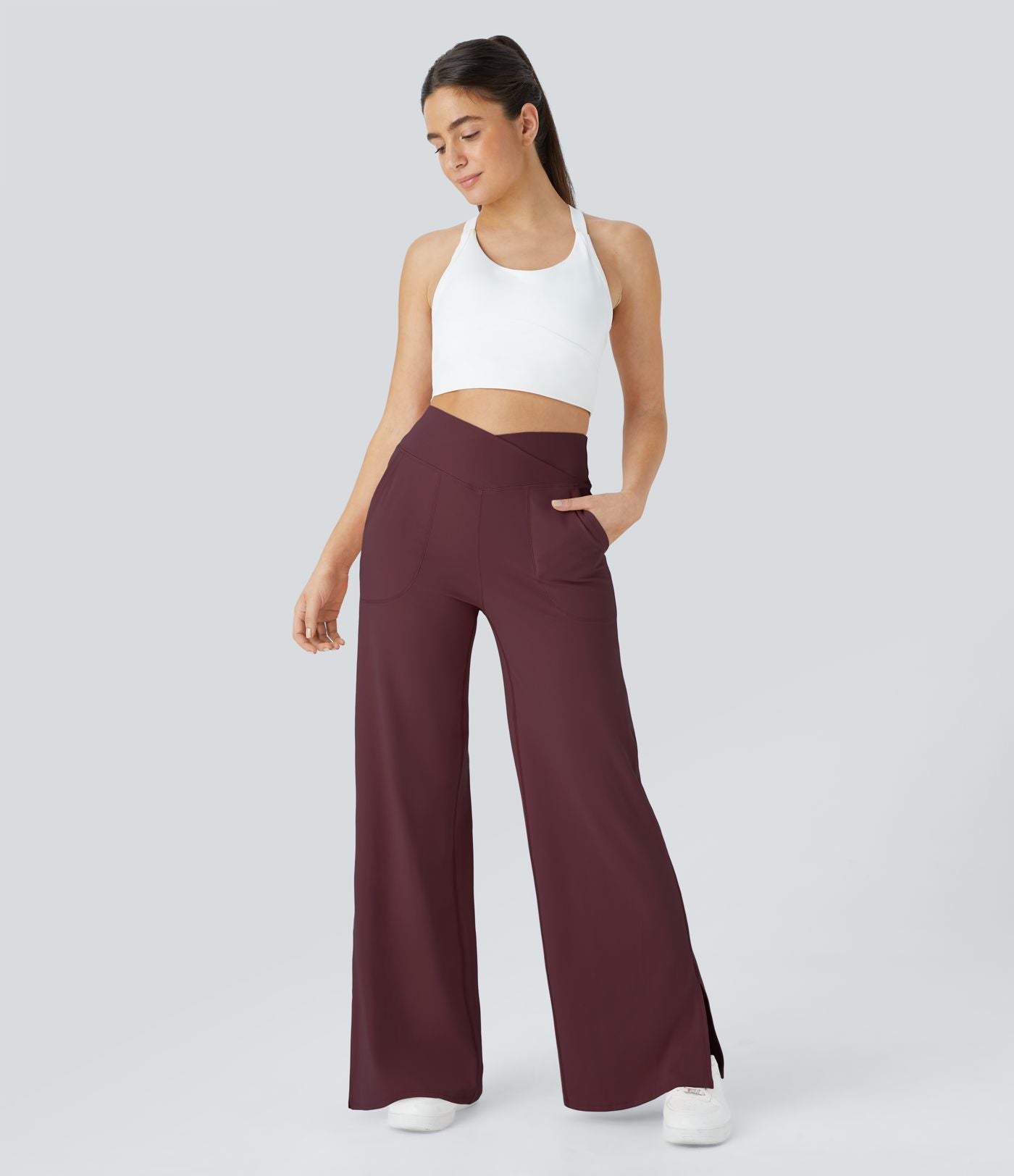 Pantalon yoga large croisé avec ourlet et poches DayStretch - Smile