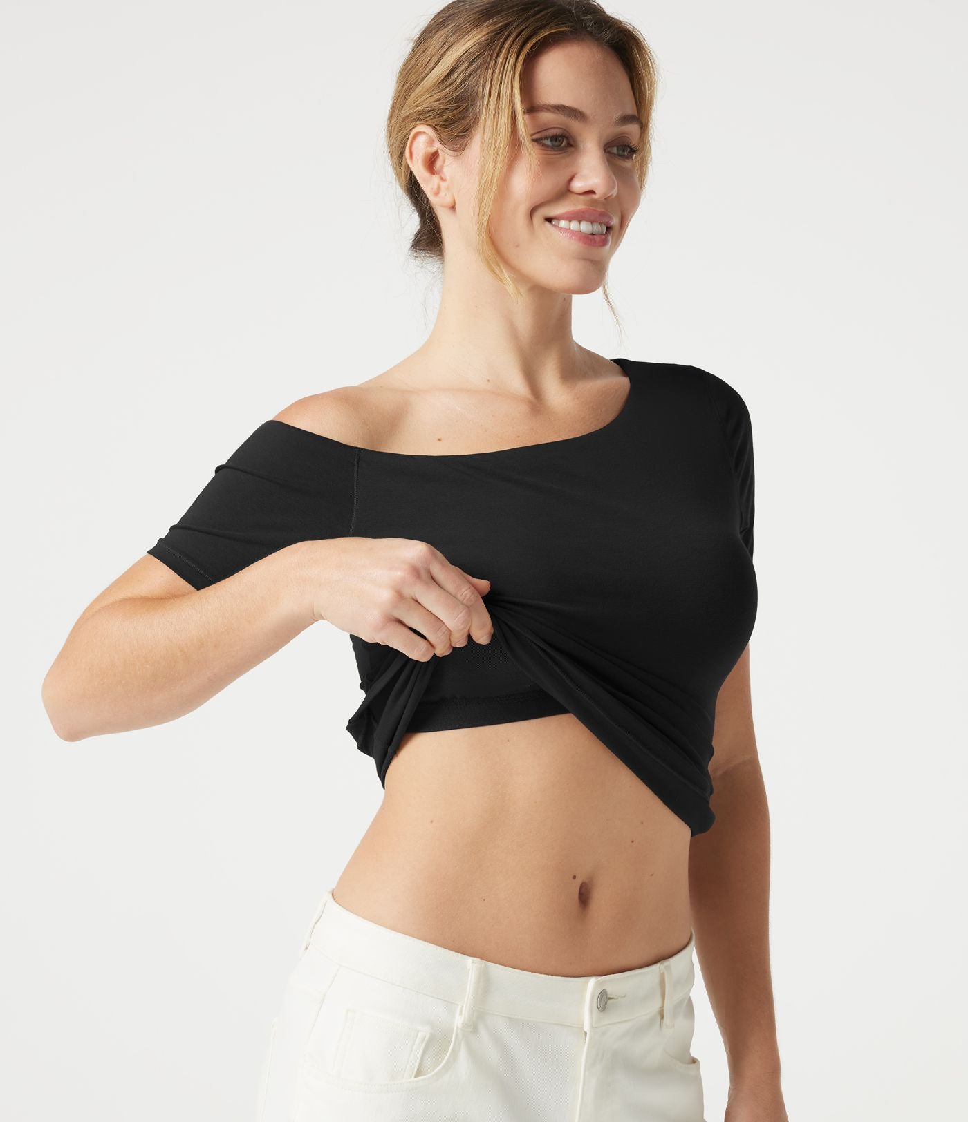 T-shirt casual Halara en jersey de coton asymétrique brassière intégrée bonnets B à DD