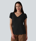 T-shirt casual col V manches courtes pétale