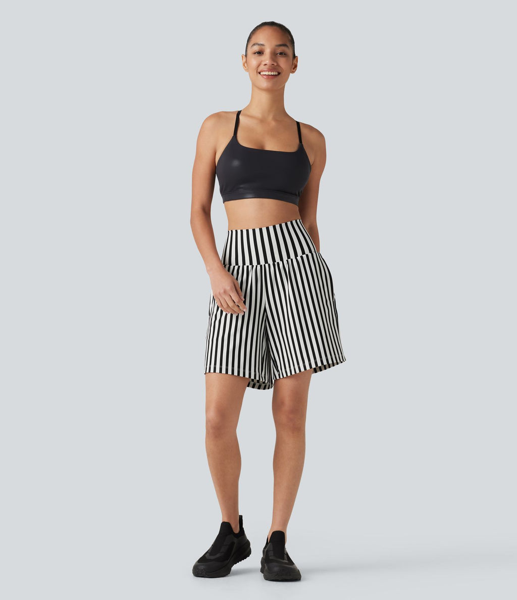 Short ample de yoga 2 en 1 taille haute à rayures, 17,5 cm (7 pouces), avec poches