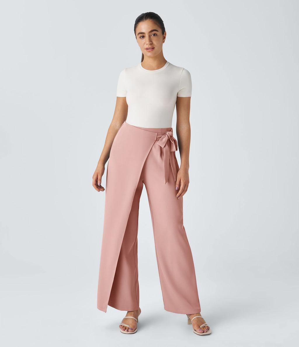 Pantalon Tailleur Large Fluide Taille Haute Fermeture Éclair Invisible