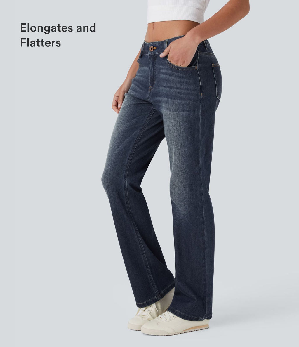 Jean bootcut délavé Halara Flex™ taille basse avec bouton, fermeture éclair et poches multiples
