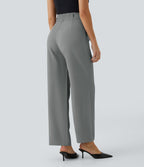 Pantalon de travail Halara Flex™ droit froncé avec poche zippée, taille haute
