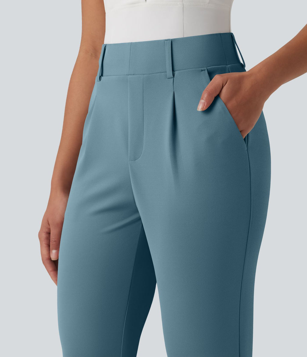 Pantalon de golf fuselé crêpe taille haute avec poches