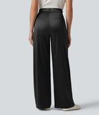 Pantalon satin taille haute esprit bureau avec poches