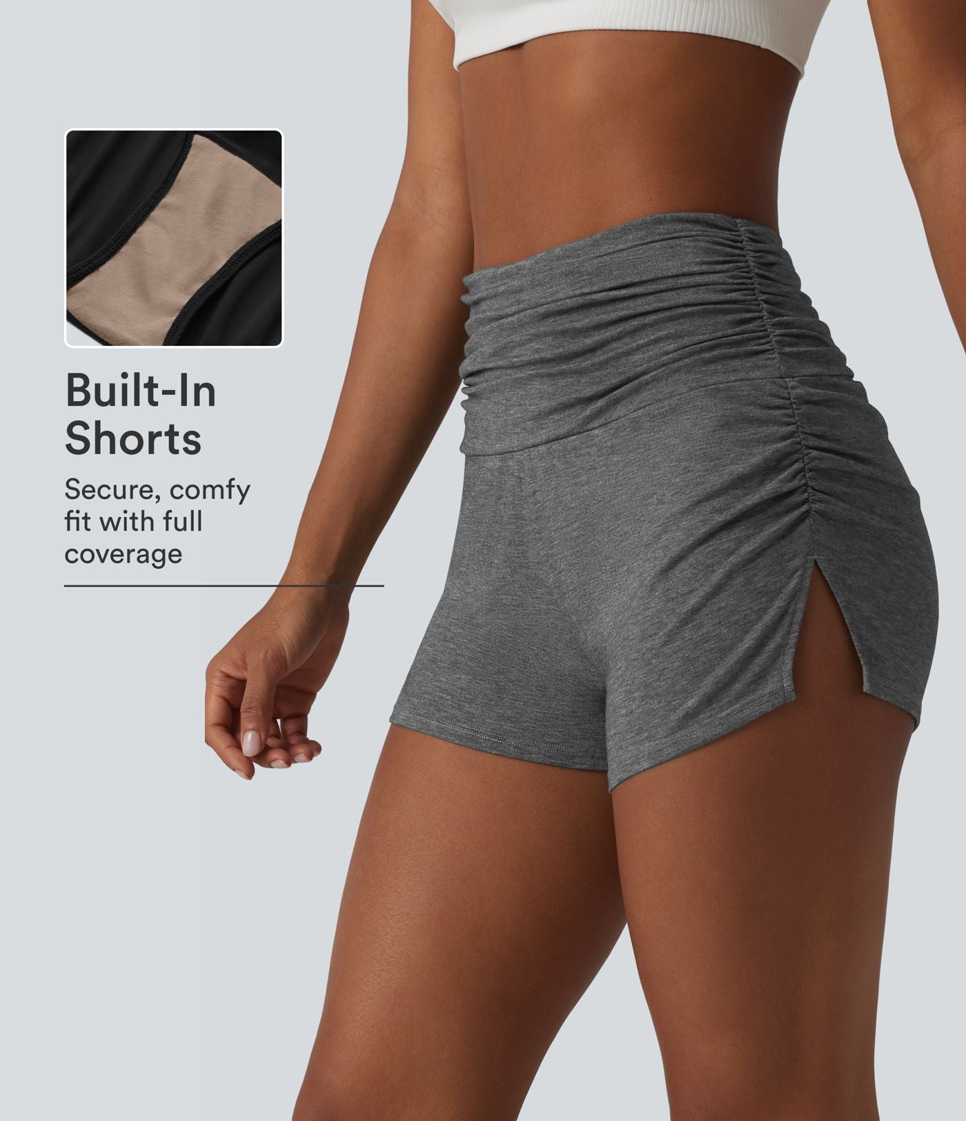 Short décontracté taille haute froncé avec sous-vêtement intégré 6,5 cm