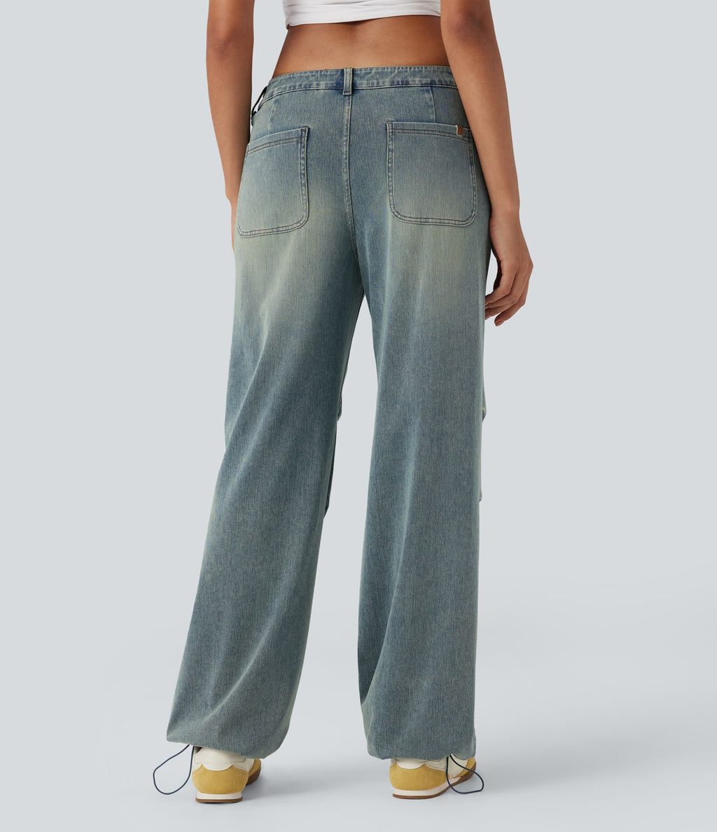 Jean parachute casual Halara Flex™ tricot extensible taille basse cordon ajustable avec multiples poches