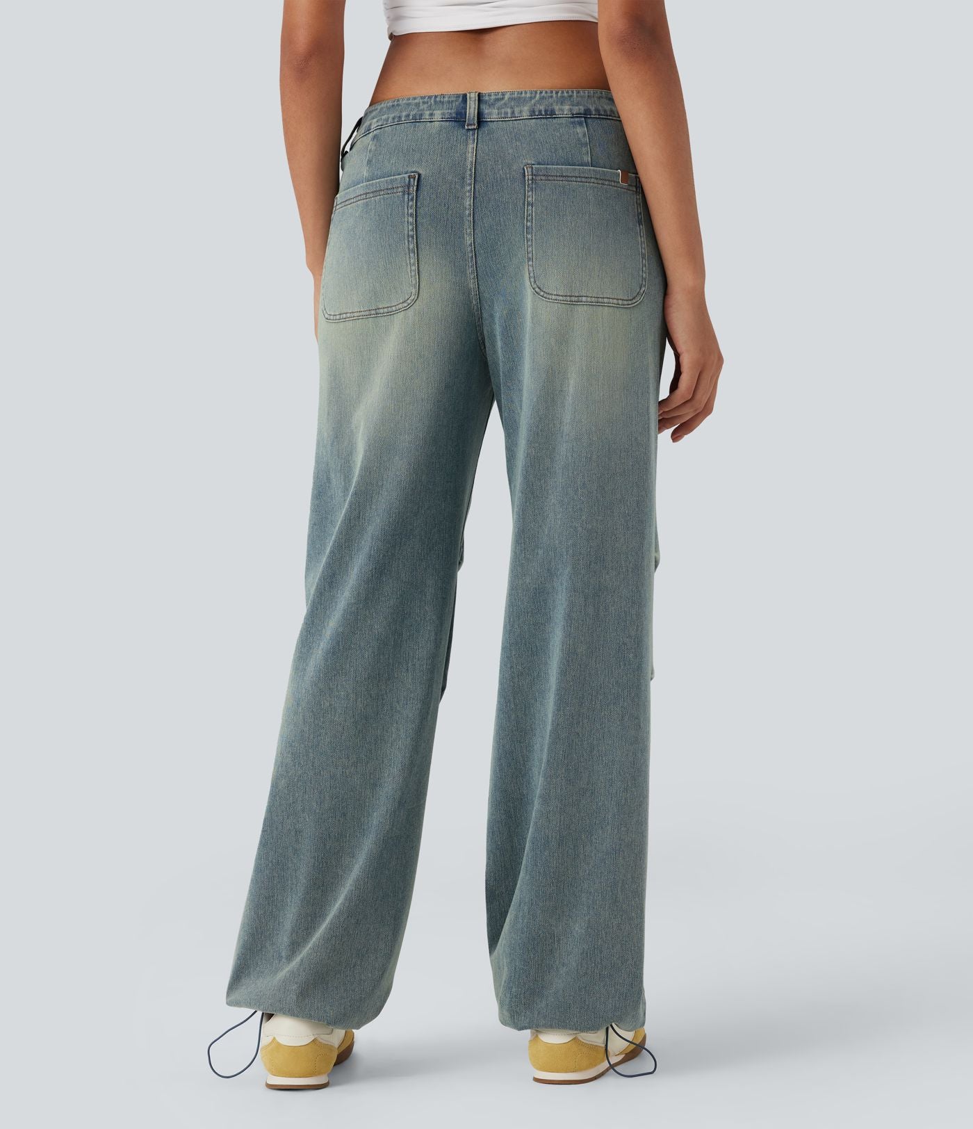 Jean parachute casual Halara Flex™ tricot extensible taille basse cordon ajustable avec multiples poches