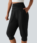 Jogging yoga corsaire chiné taille haute à fronces avec poches