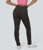 Halara Flex™ Jean Slim Taille Haute avec Bouton Fermeture Éclair Tricot Extensible Multipoches