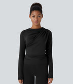 Cowl Neck Ruched Long Sleeve Slim Work Top