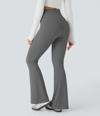 Pantalon décontracté évasé en maille gaufrée, taille haute, avec poches croisées