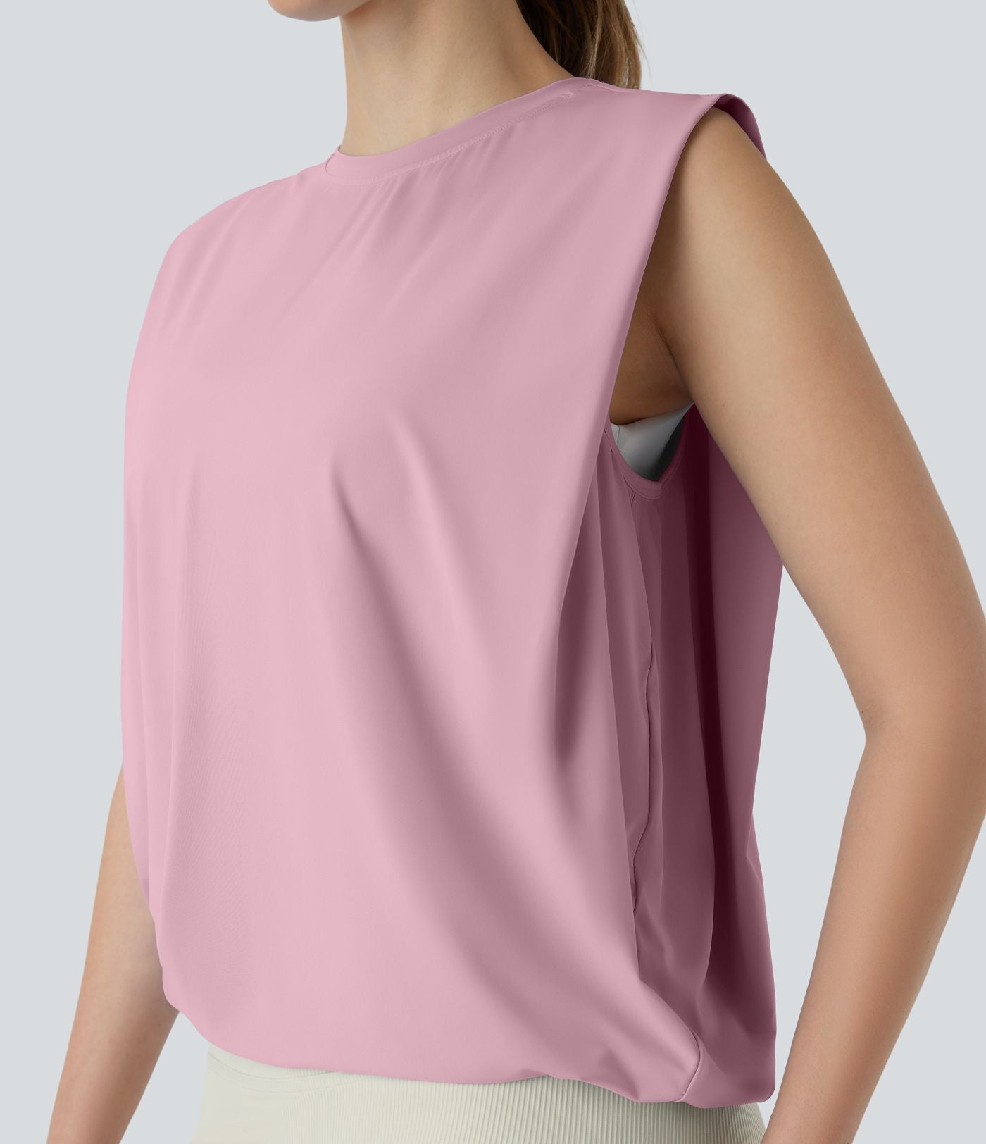Débardeur de yoga col rond froncé, tissu rafraîchissant - Protection UPF50+