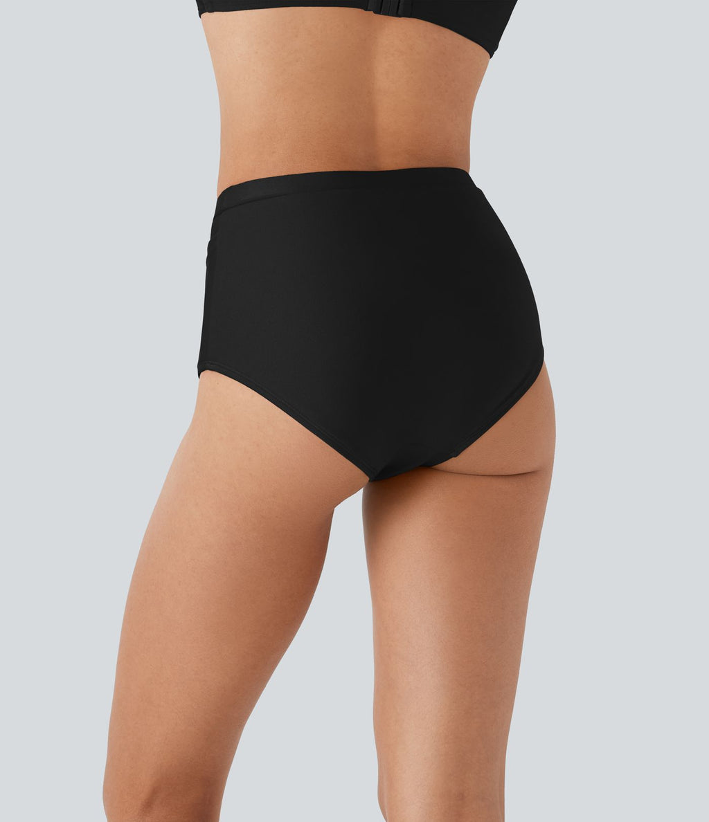 Bas de bikini brillant taille haute gainant avec poches