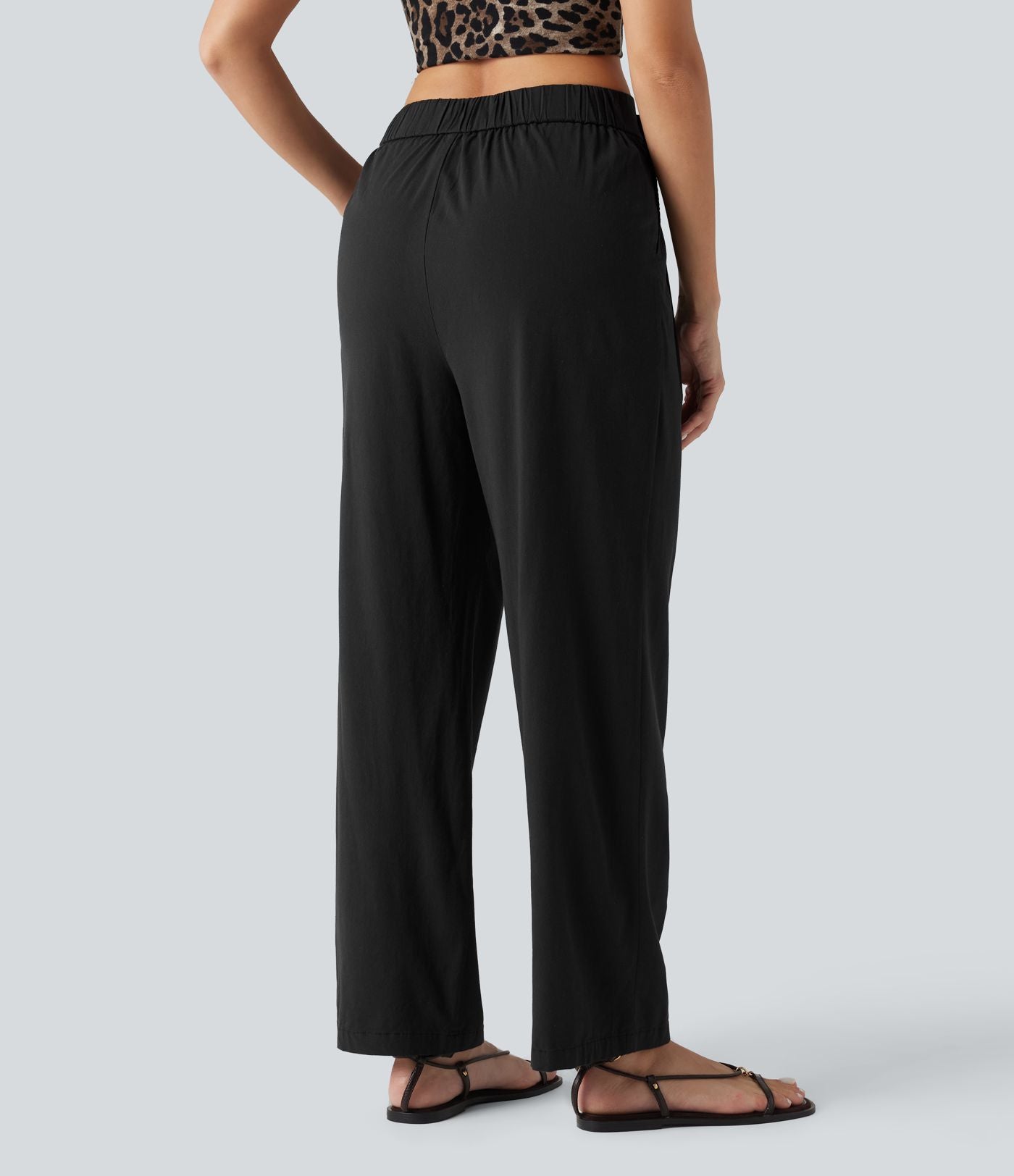 Pantalon décontracté fuselé taille haute en lin stretch avec poches