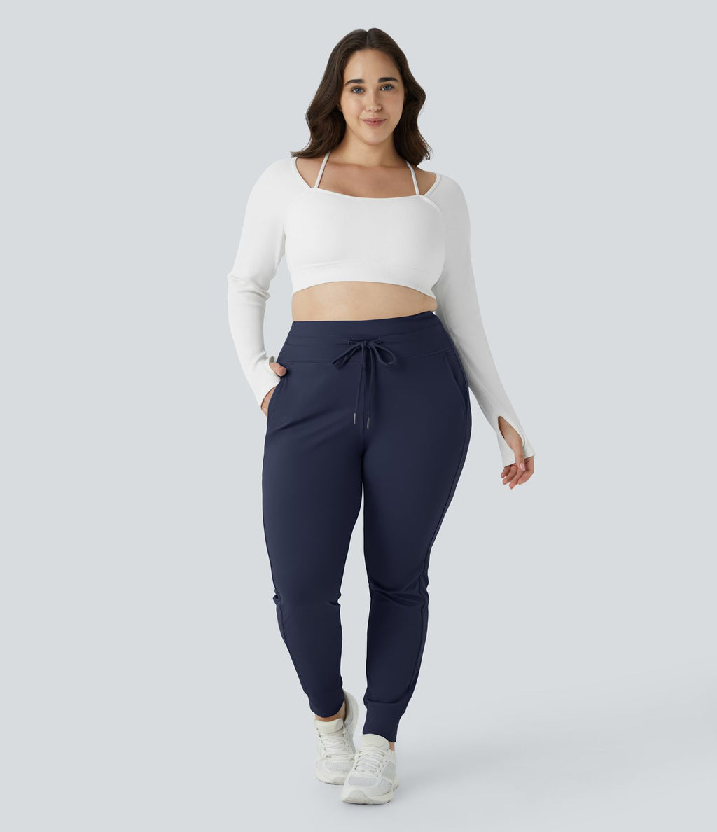 Jogging grande taille SoftlyZero™ Airy taille haute avec cordon de serrage poches latérales longueur complète effet frais InstantCool, protection solaire UPF50+