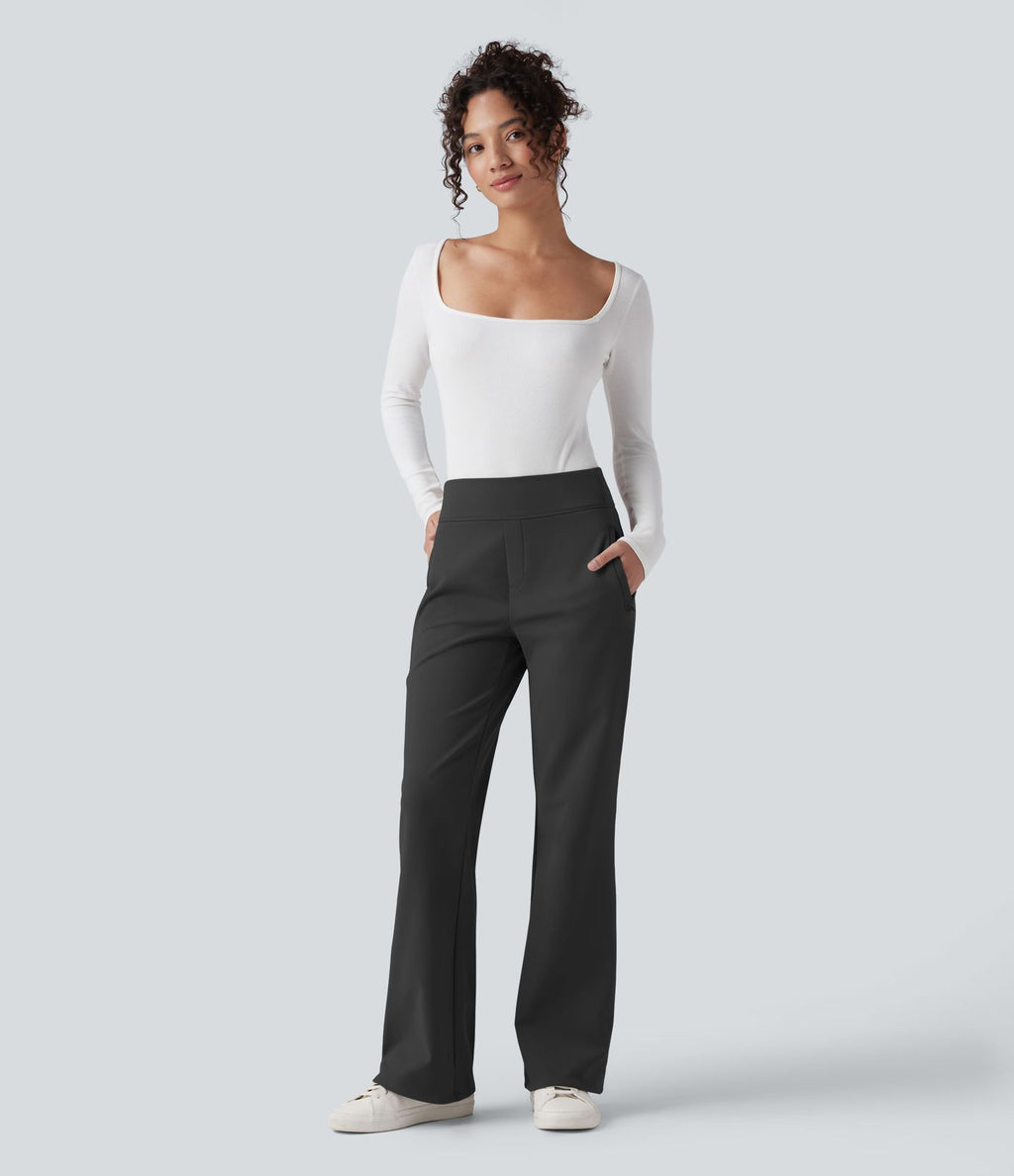 Pantalon de travail évasé en polaire taille mi-haute avec poches zippées