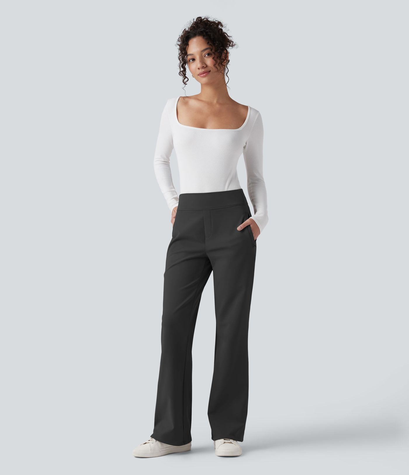 Pantalon de travail évasé en polaire taille mi-haute avec poches zippées