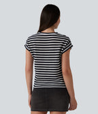 T-shirt casual col rond manches courtes rayé en maille