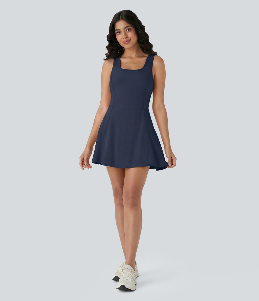 Softlyzero™ Airy Robe Sport de danse courte 2-en-1 avec dos nu croisé, encolure en U et poches latérales