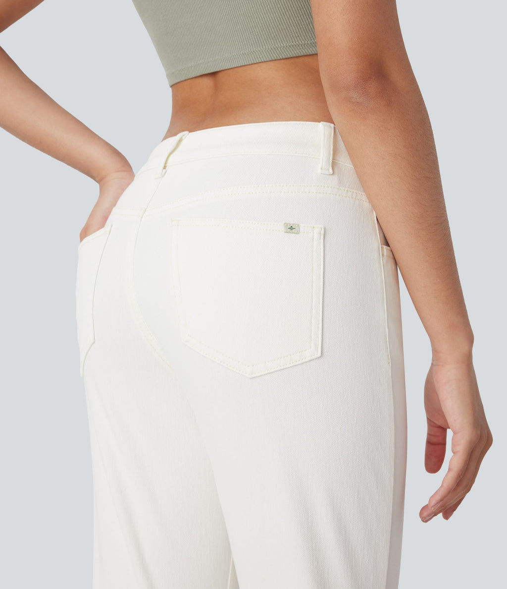 Jean bootcut délavé Halara Flex™ taille basse avec bouton, fermeture éclair et poches multiples