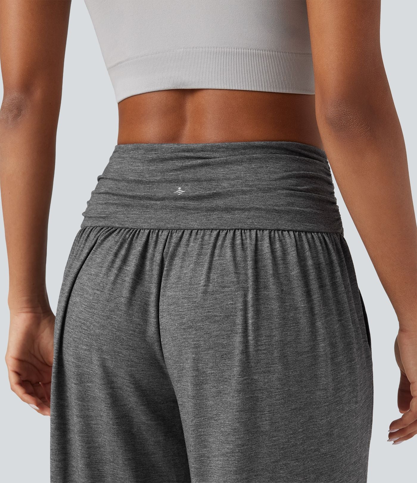 Pantalon de yoga large froncé chiné taille haute avec poches