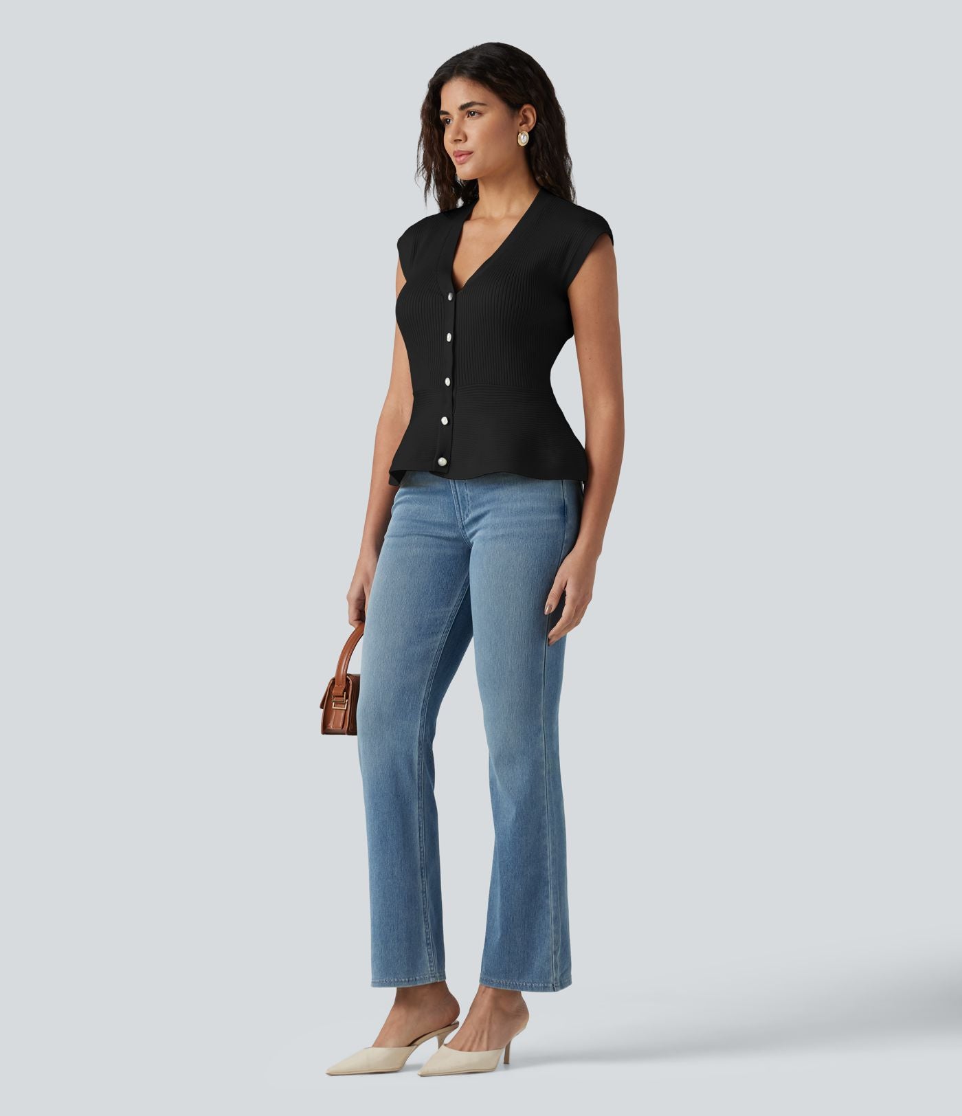 Cardigan péplum col V sans manches
