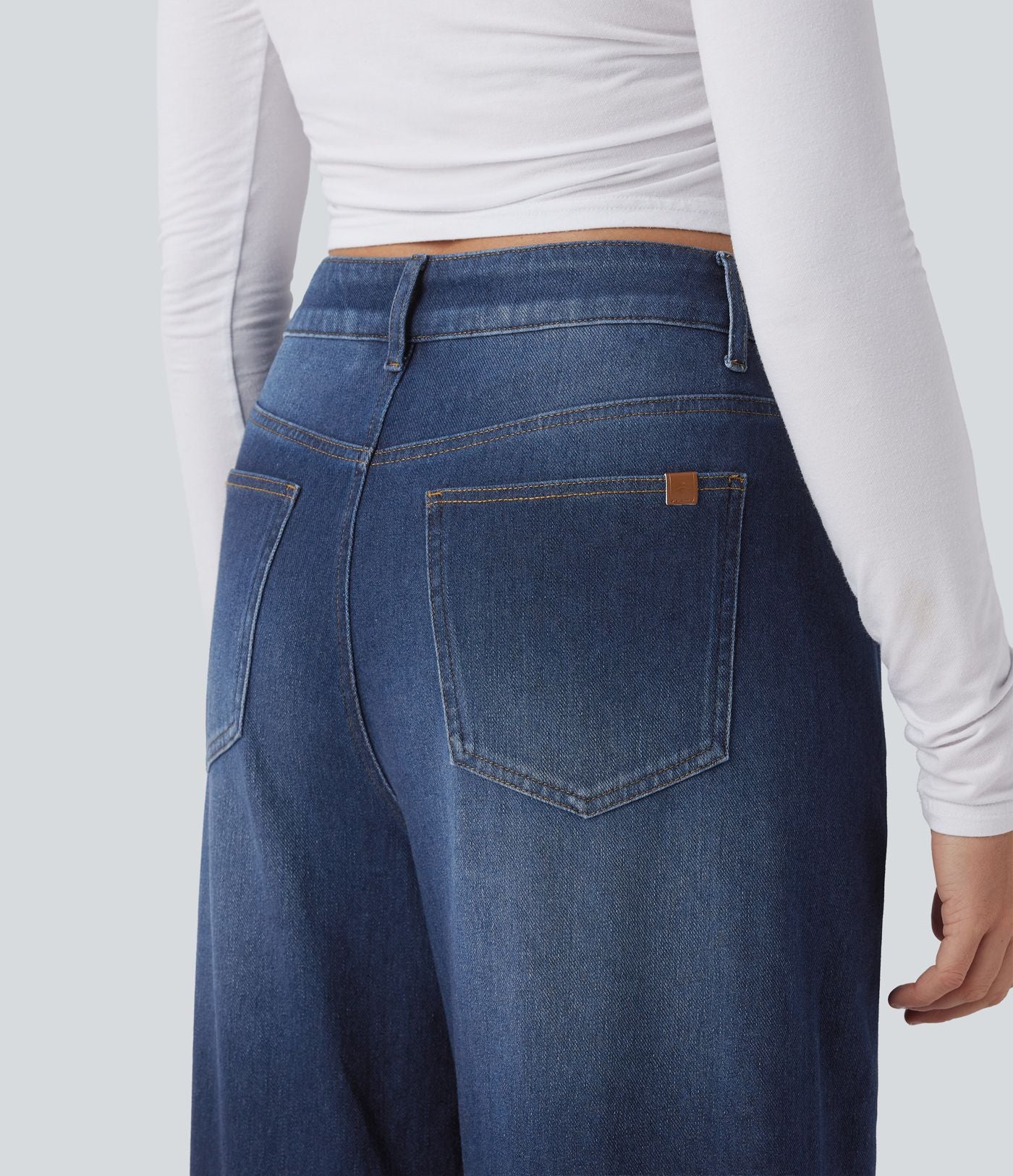 Jean baggy asymétrique Halara Flex™ taille haute effet délavé avec poches