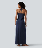 Robe longue dos nu à nouer avec soutien-gorge intégré et poches