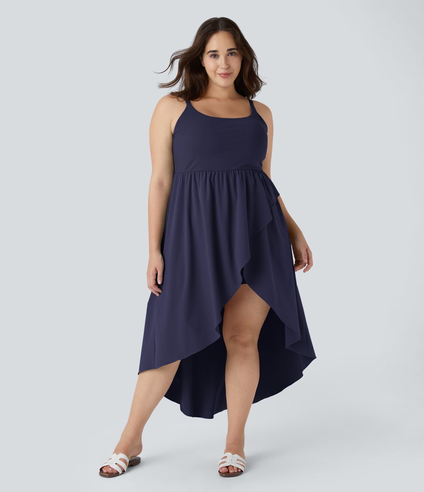 Breezeful ™ Dos Nu Asymétrique Ourlet Croisé 2 Pièces Poche Latérale Fluide Midi Séchage Rapide Casual Robe Grande Taille